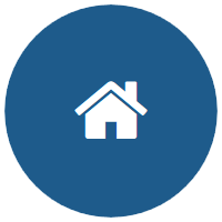 White home icon on blue circular background